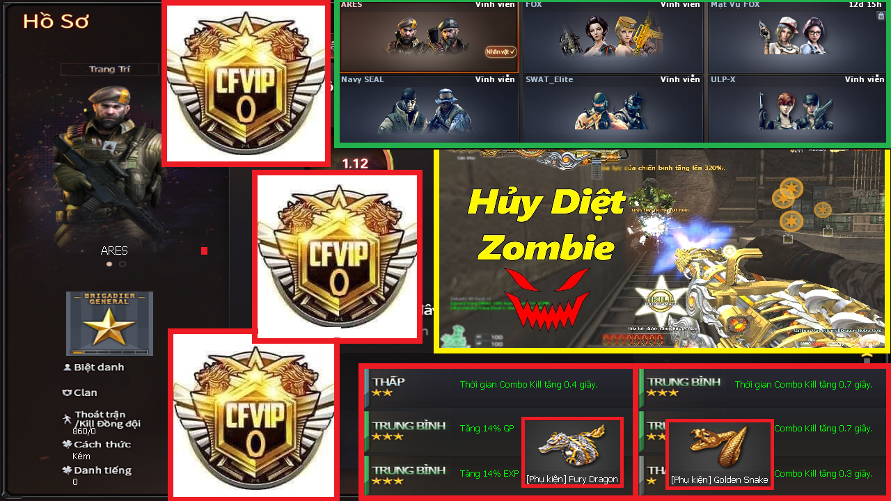 ◉ Zombie Rẻ ◉ 6N Noble Gold + AK47 Buster Gold...